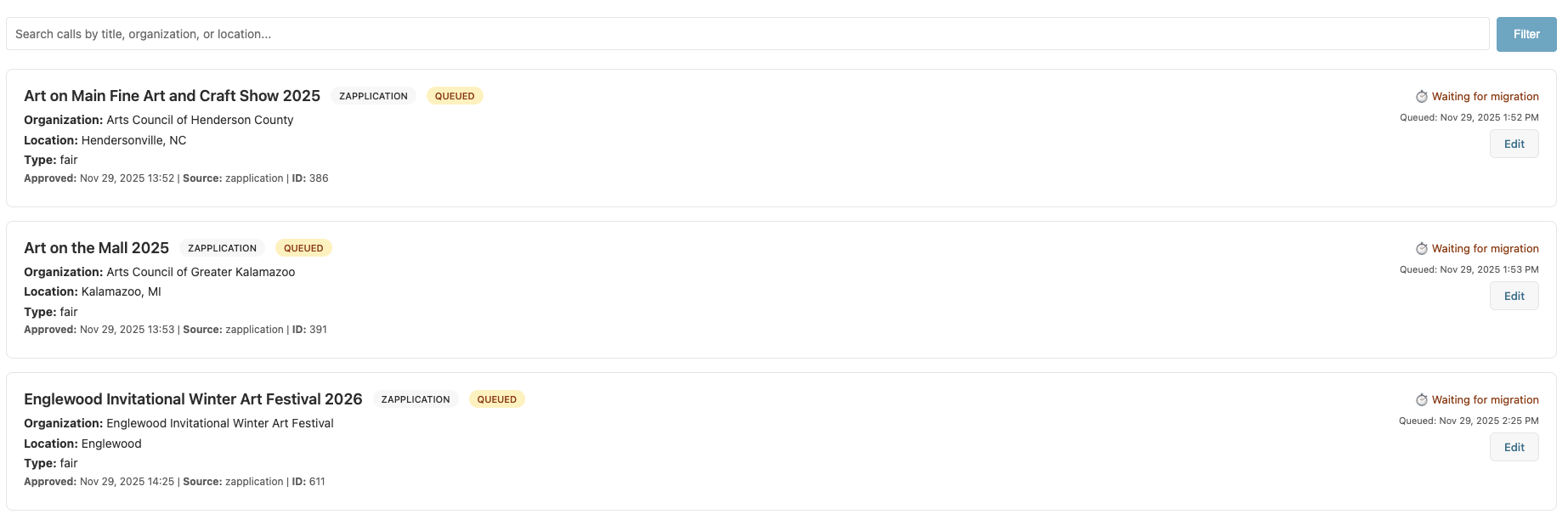 Review queue showing one extracted listing at a time with its location confidence